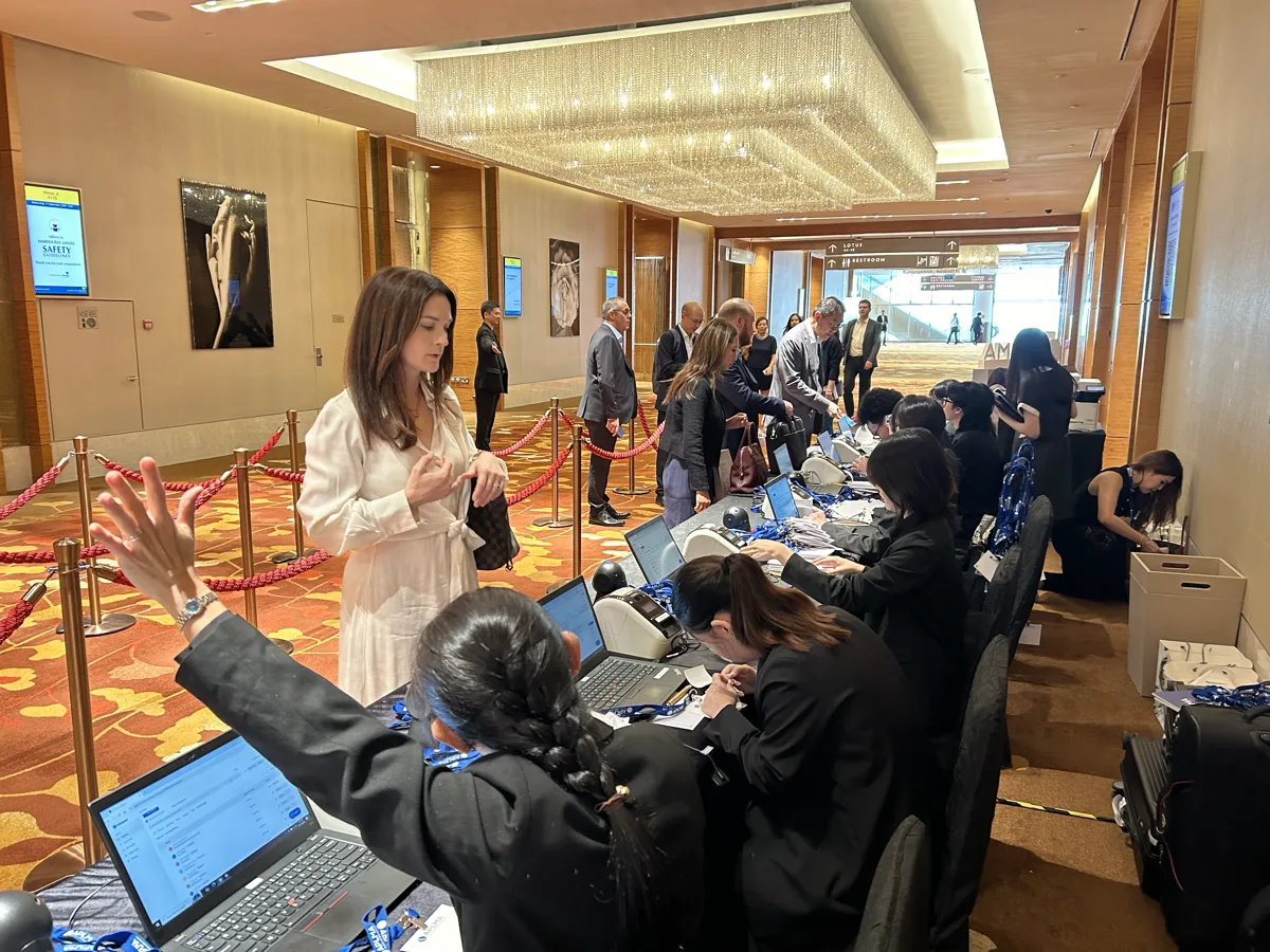 Event registration desk with iPads and badge printers in Hong Kong